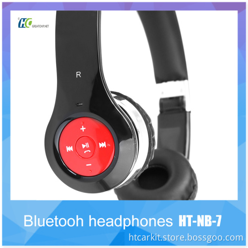 HT-NB-7 stretchable foldable ABS over ear noise cancelling FM Radio Bluetooth Headset with Microphone